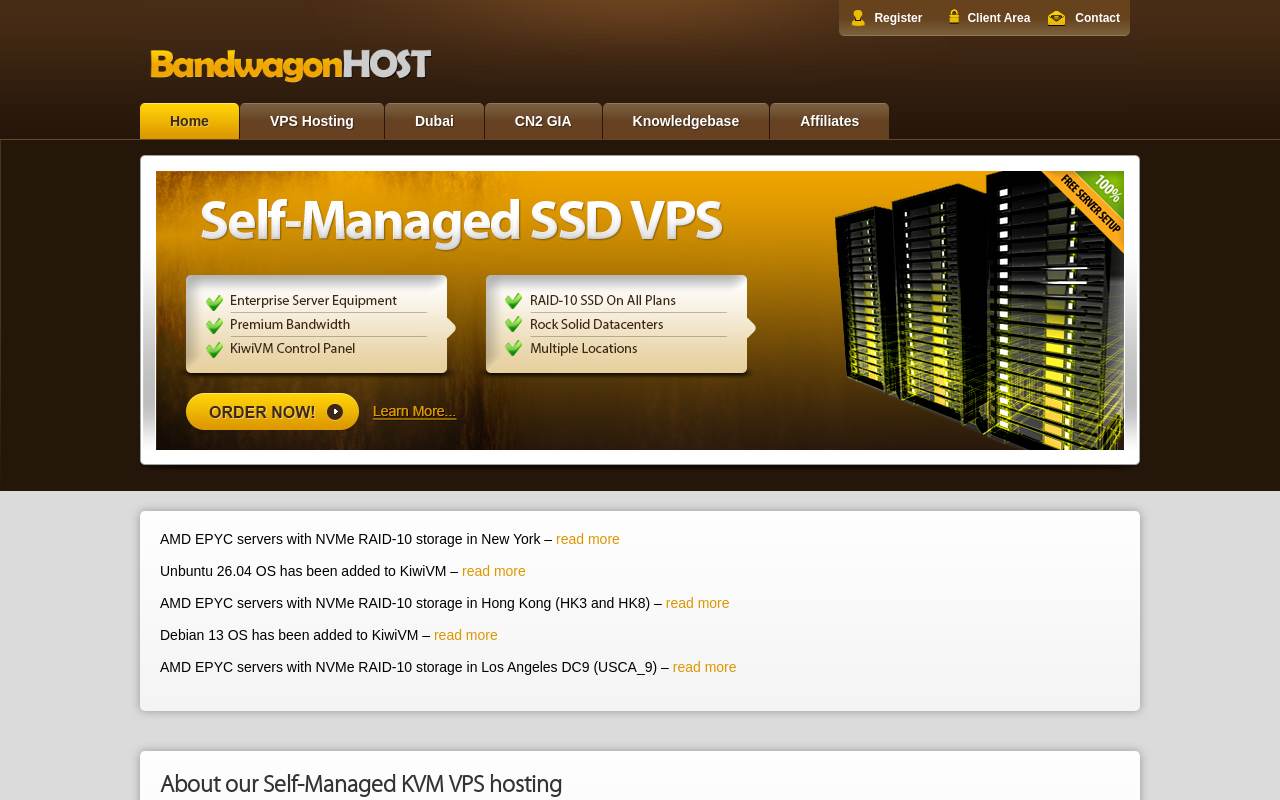 搬瓦工BandwagonHost 官网截图