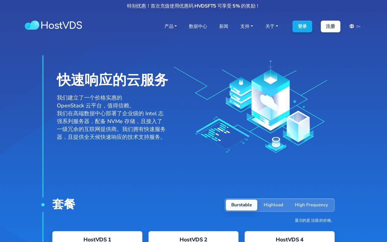 HostVDS 官網截圖
